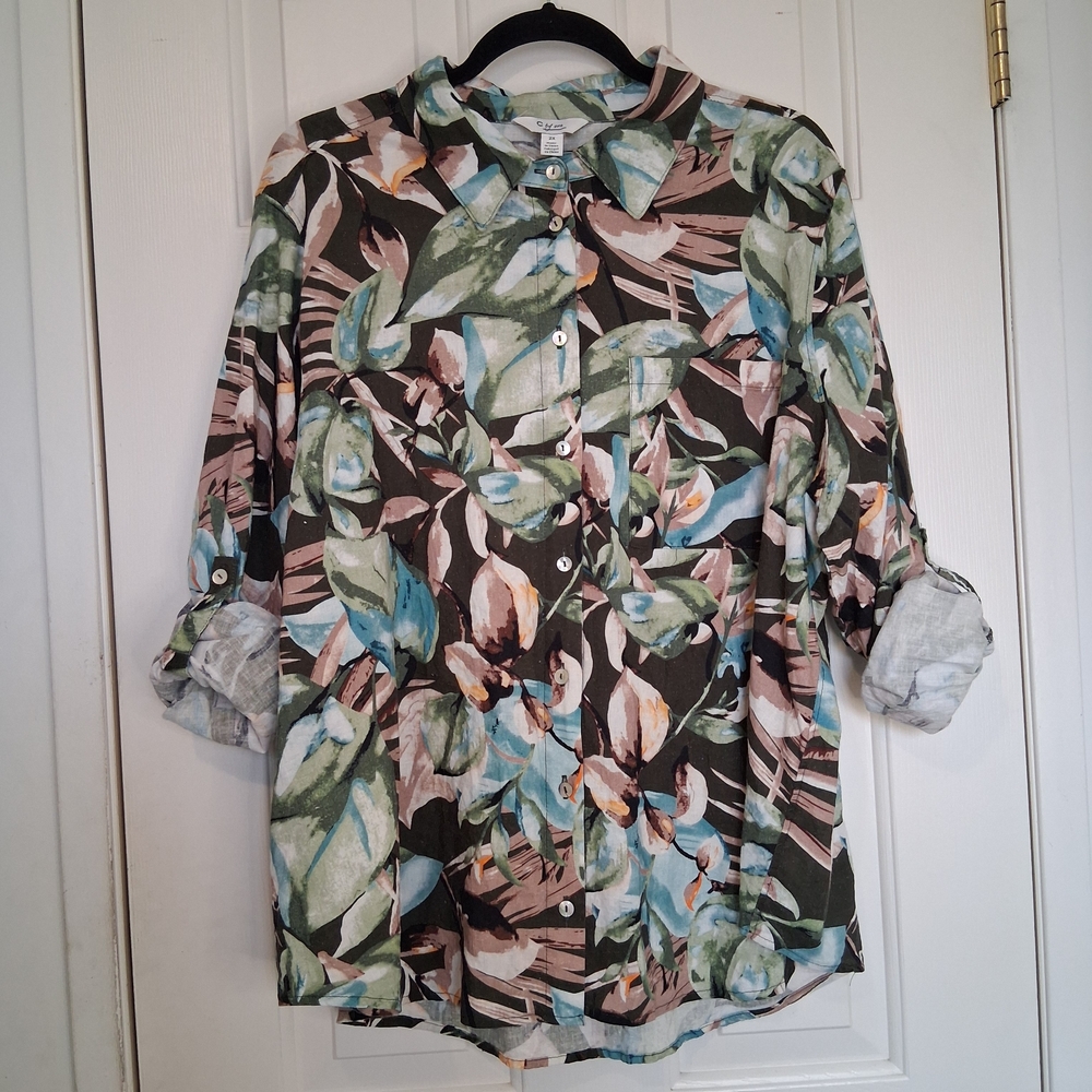 C by One Tropical Floral Linen Blend Button Up Shirt Size 2X - Picture 11 of 12